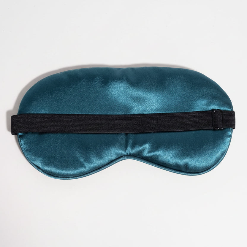 Teal satin eye mask with adjustable elastic strap