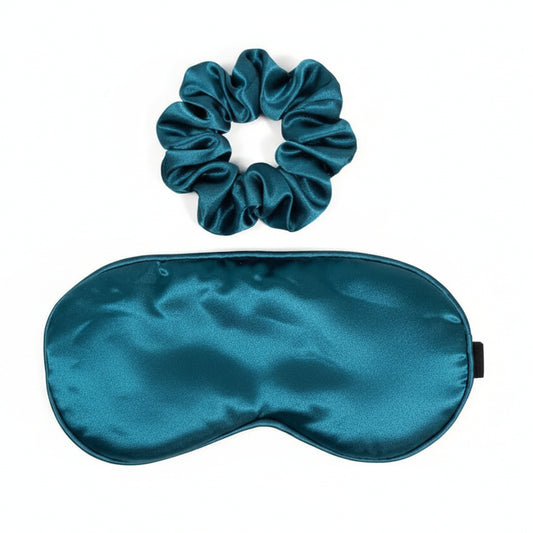 Teal satin eye mask and scrunchie